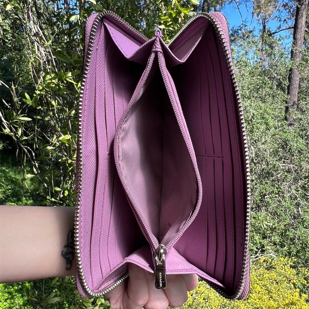 COACH Long Zip-Around Wallet Pink Pebble Leather with Silver Hardware AUTHENTIC - Picture 5 of 8